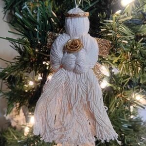 Handcrafted Cream Angel Ornament with Gold Accents